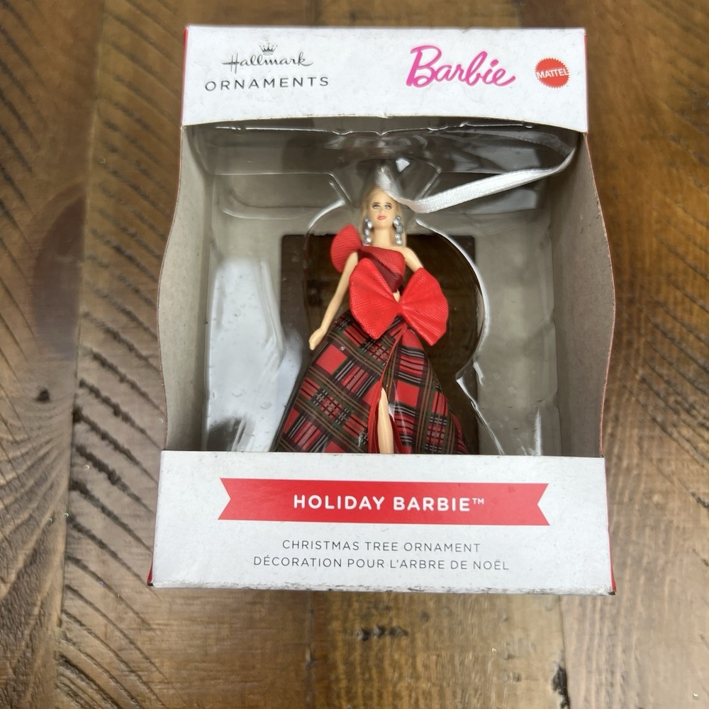 Hallmark Holiday Barbie Christmas Ornament 2024 Red Plaid Dress Mattel